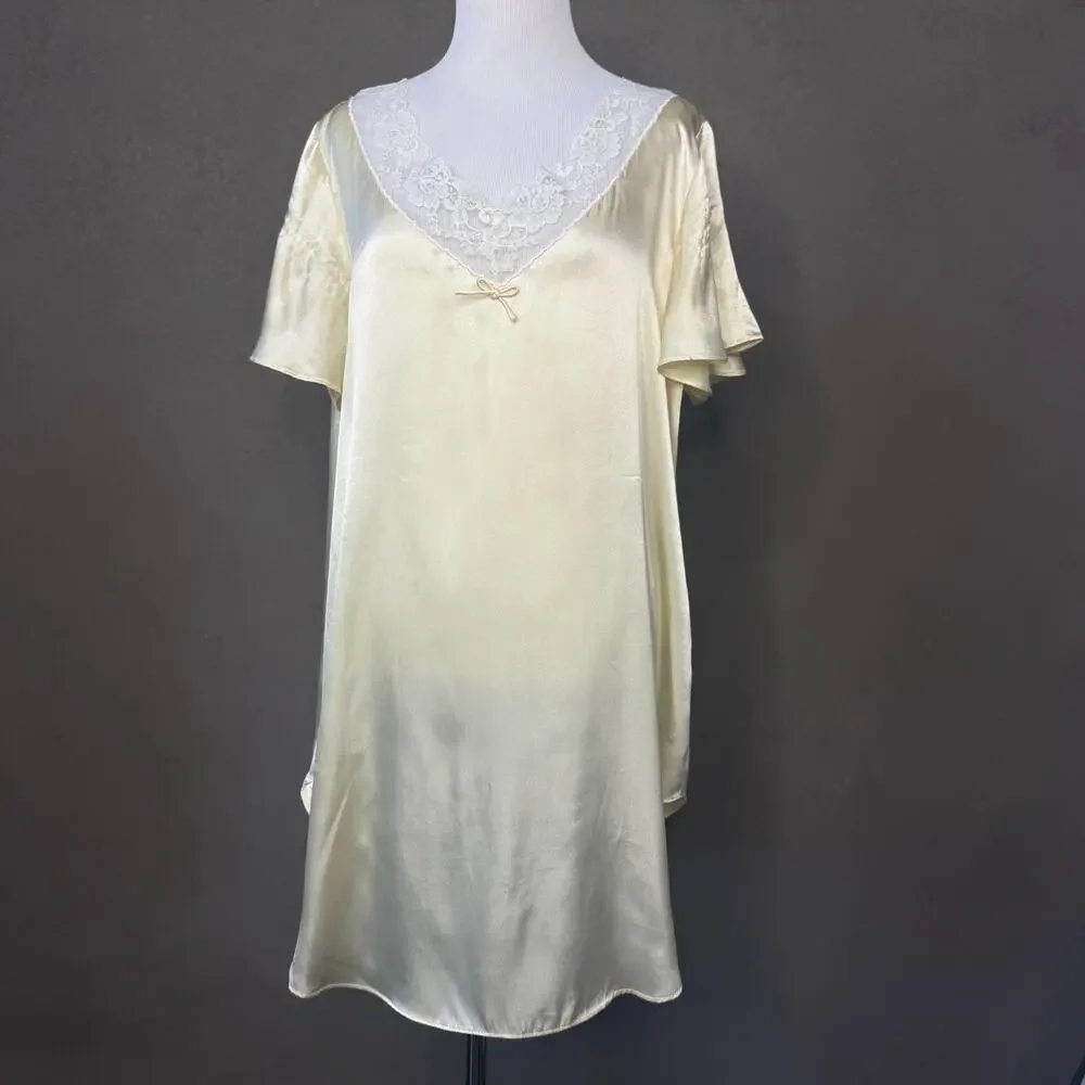Talbots Vintage Cream Lace Trim Nightgown Petite Large Polyester